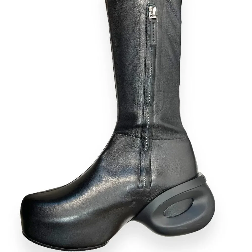 GIVENCHY G-Clog Lambskin Black Leather Over-the-knee Vouge Runway Boots Size 39
